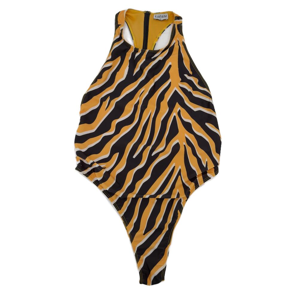 Icon Swim Tiger Animal Print Racerback One-Piece Swimsuit XL